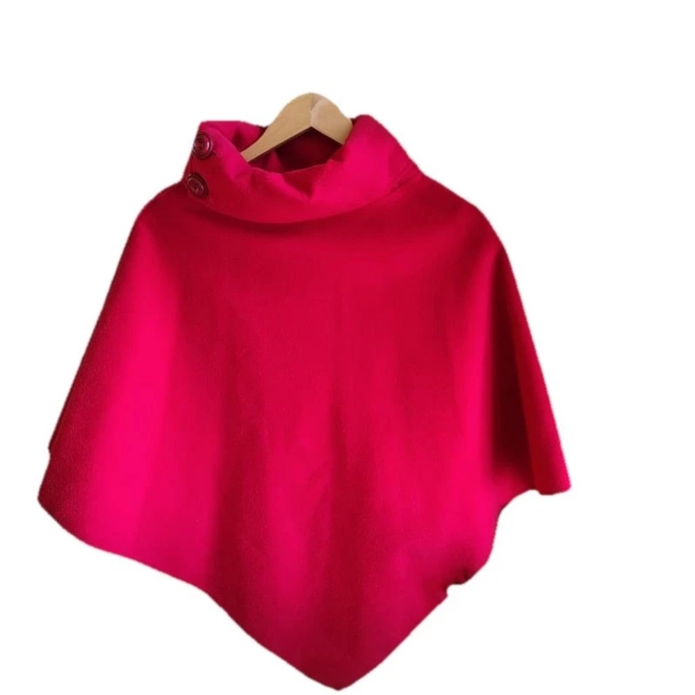 Red Turtleneck Twee Cape Lana Wool Sweater Poncho Womens OS Preppy ModCloth